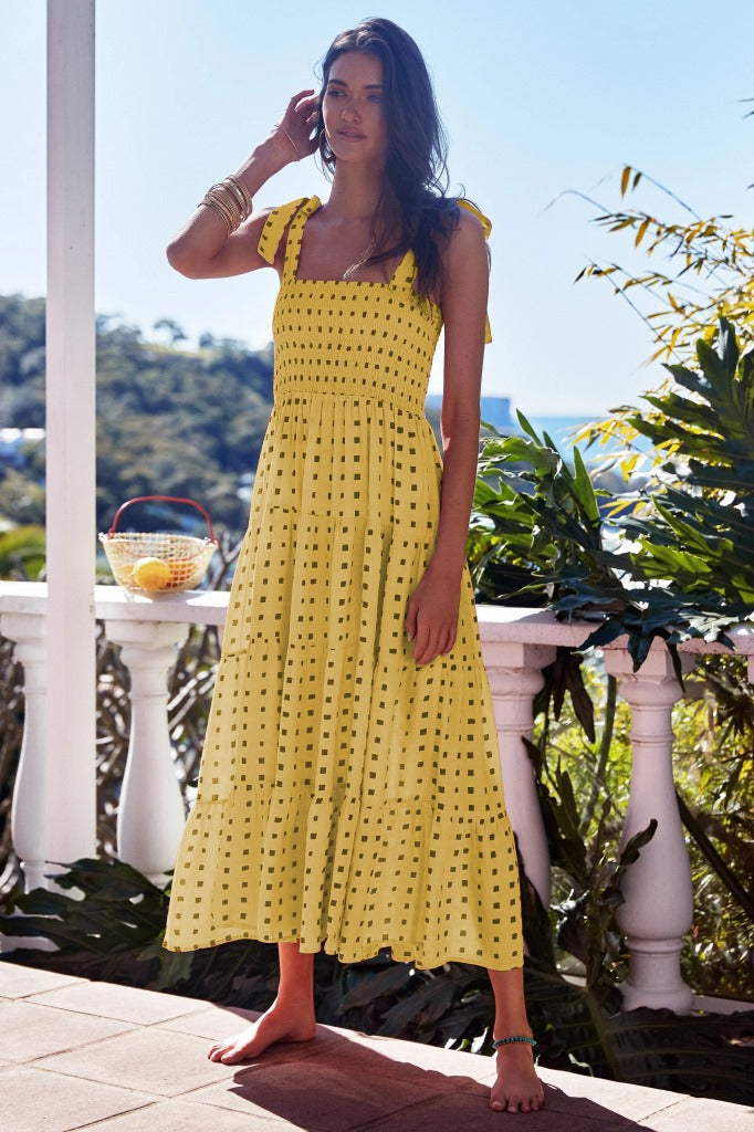 Printed High-Waist Pleated Maxi Dress