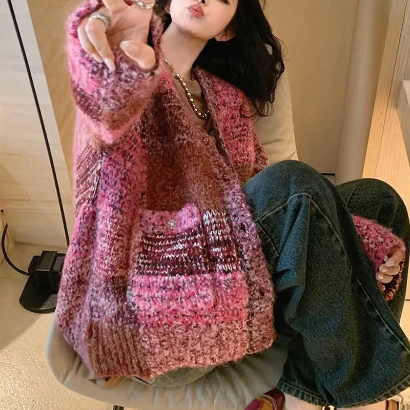 Women's Geometric Loose-Fit Cardigan