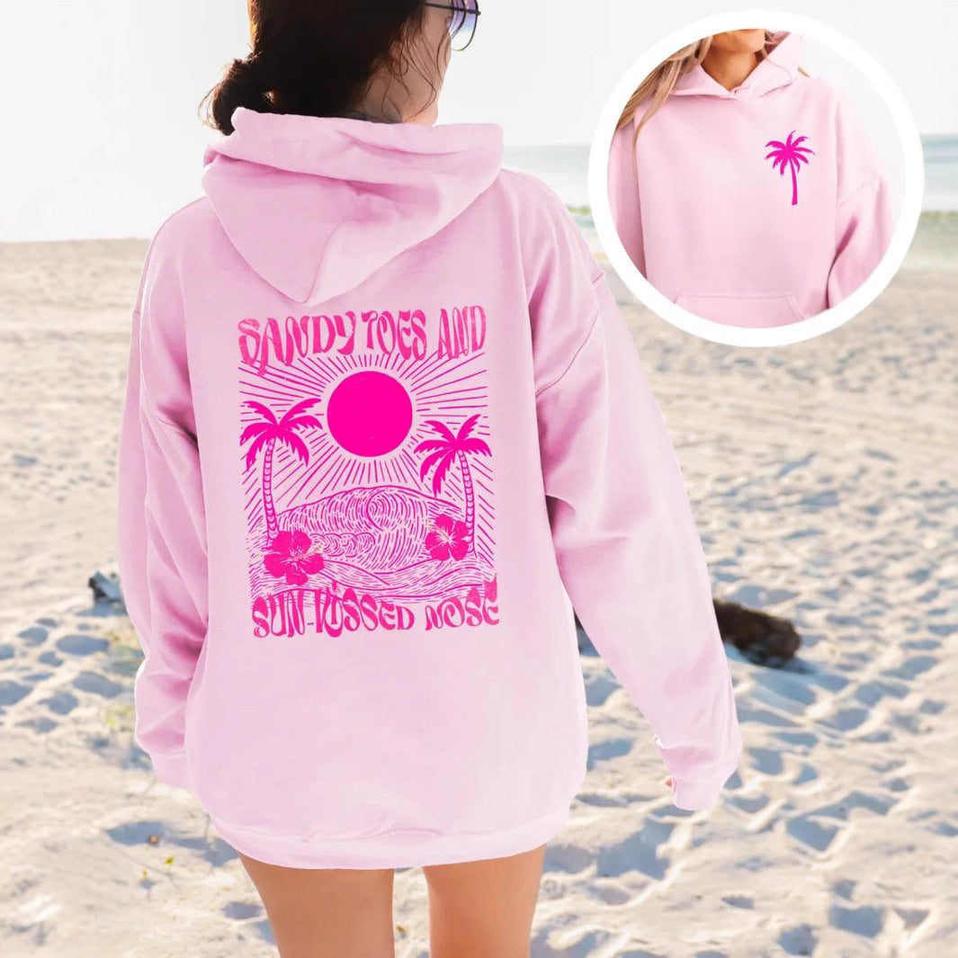 Palm & Floral Print Oversized Pullover Hoodie