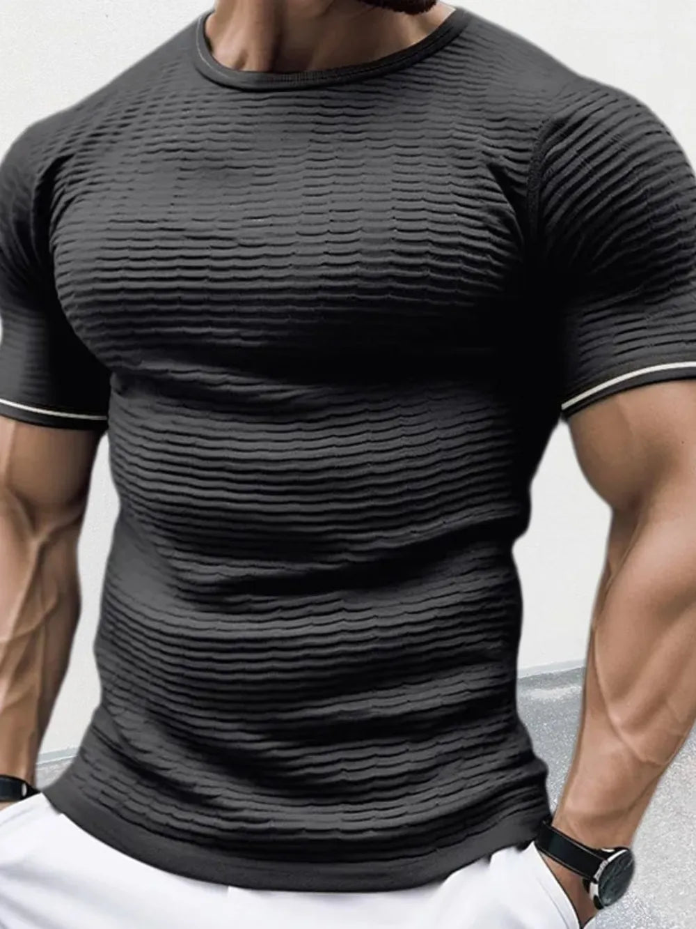 Men's Plus Size Textured Contrast-Trim T-Shirt