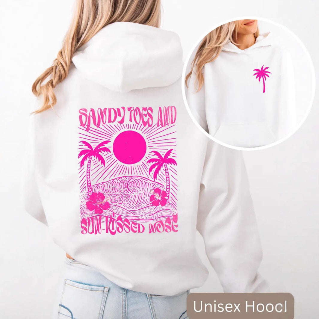 Palm & Floral Print Oversized Pullover Hoodie