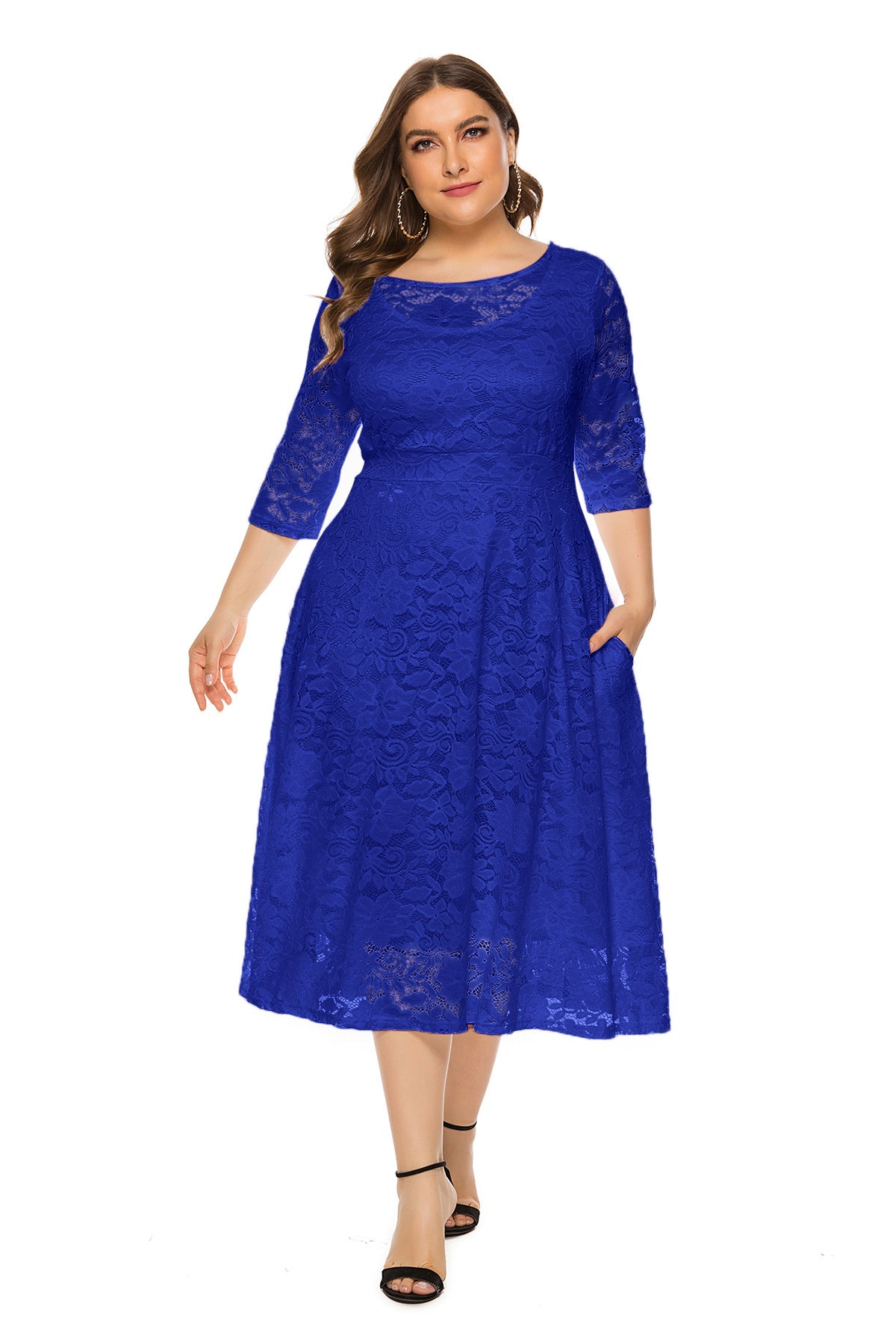 Women's Plus Size Cutout Lace Midi Evening Dress