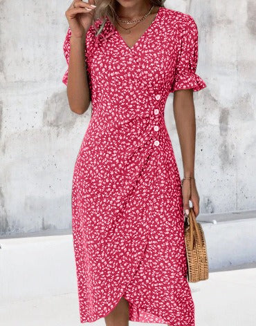 Floral V-Neck Asymmetric-Hem Dress