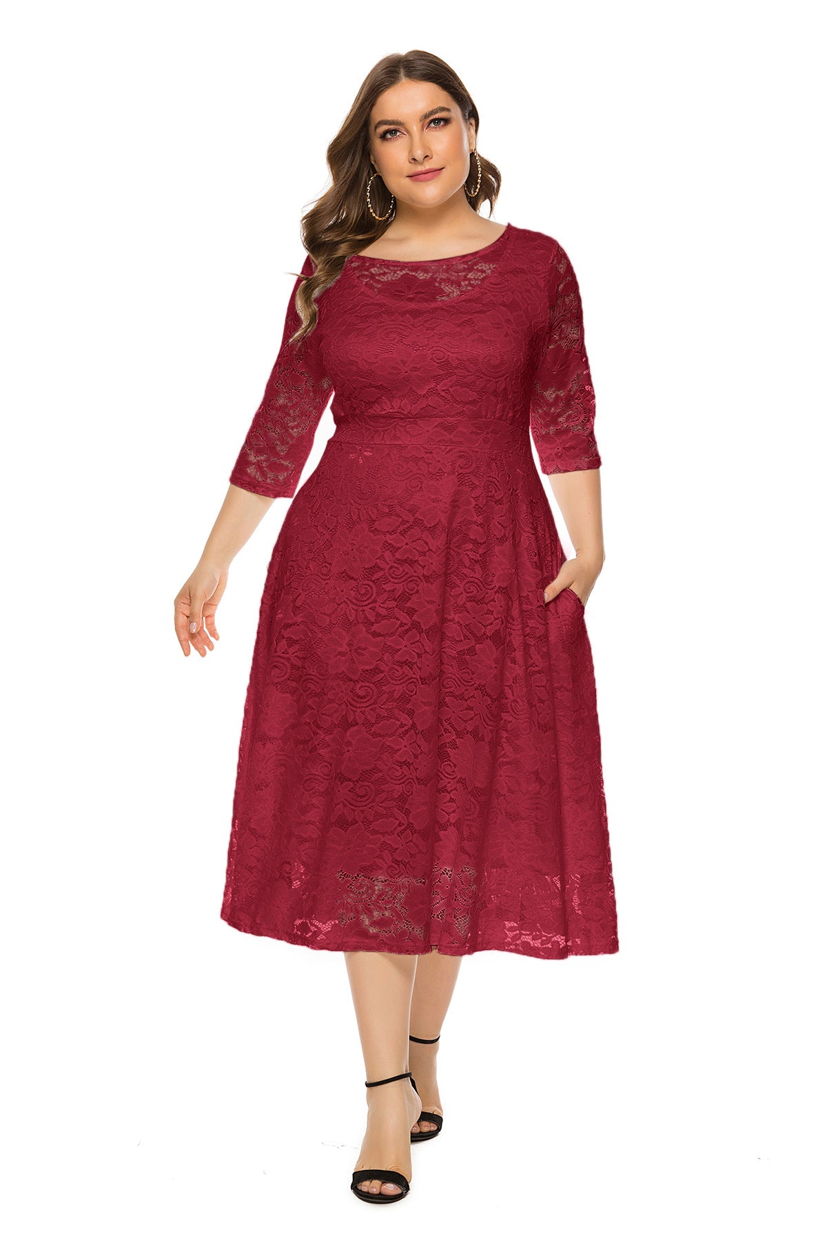 Women's Plus Size Cutout Lace Midi Evening Dress