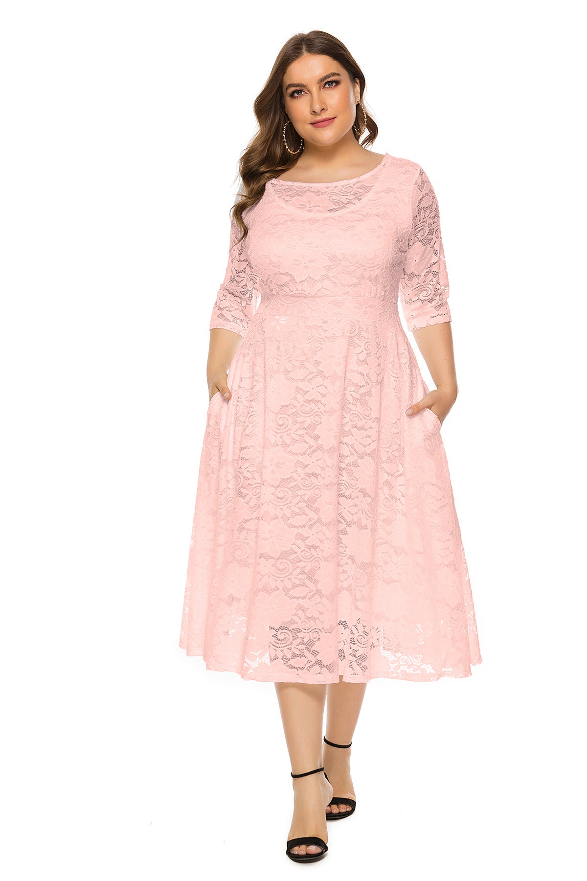 Women's Plus Size Cutout Lace Midi Evening Dress