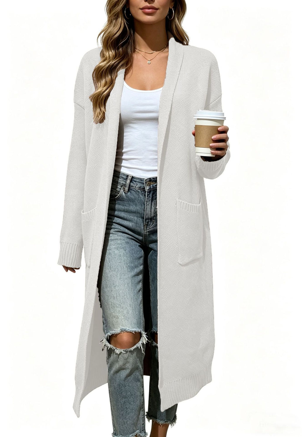 Relaxed Shawl-Collar Long Cardigan