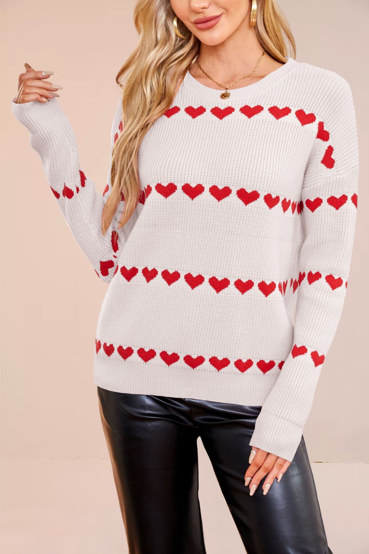 Heart Knit Pullover Sweater