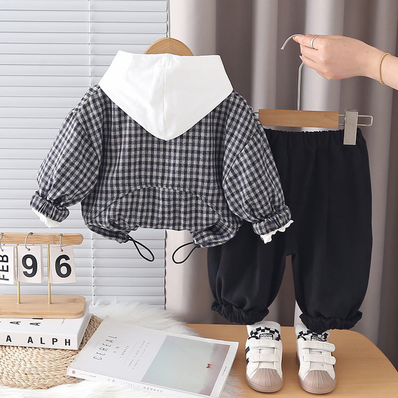 Kids’ Plaid & Letter-Print Hooded Outfit Set, 3 Pieces