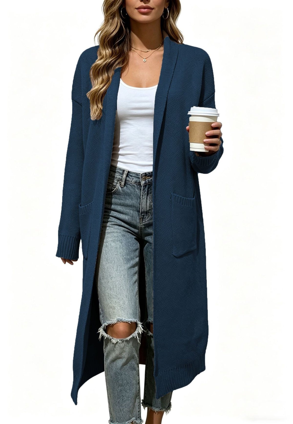 Relaxed Shawl-Collar Long Cardigan