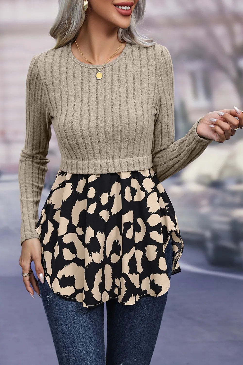 Women's Leopard-Print Peplum Blouse