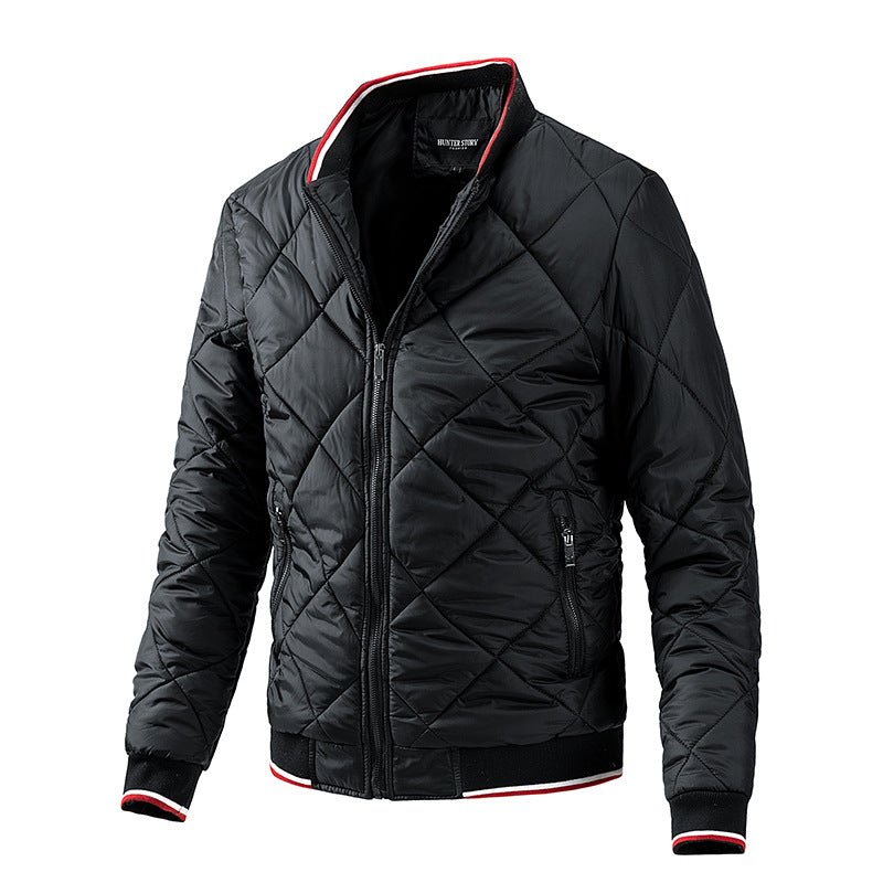Men's Plus Size Diamond-Quilted Baseball-Collar Jacket