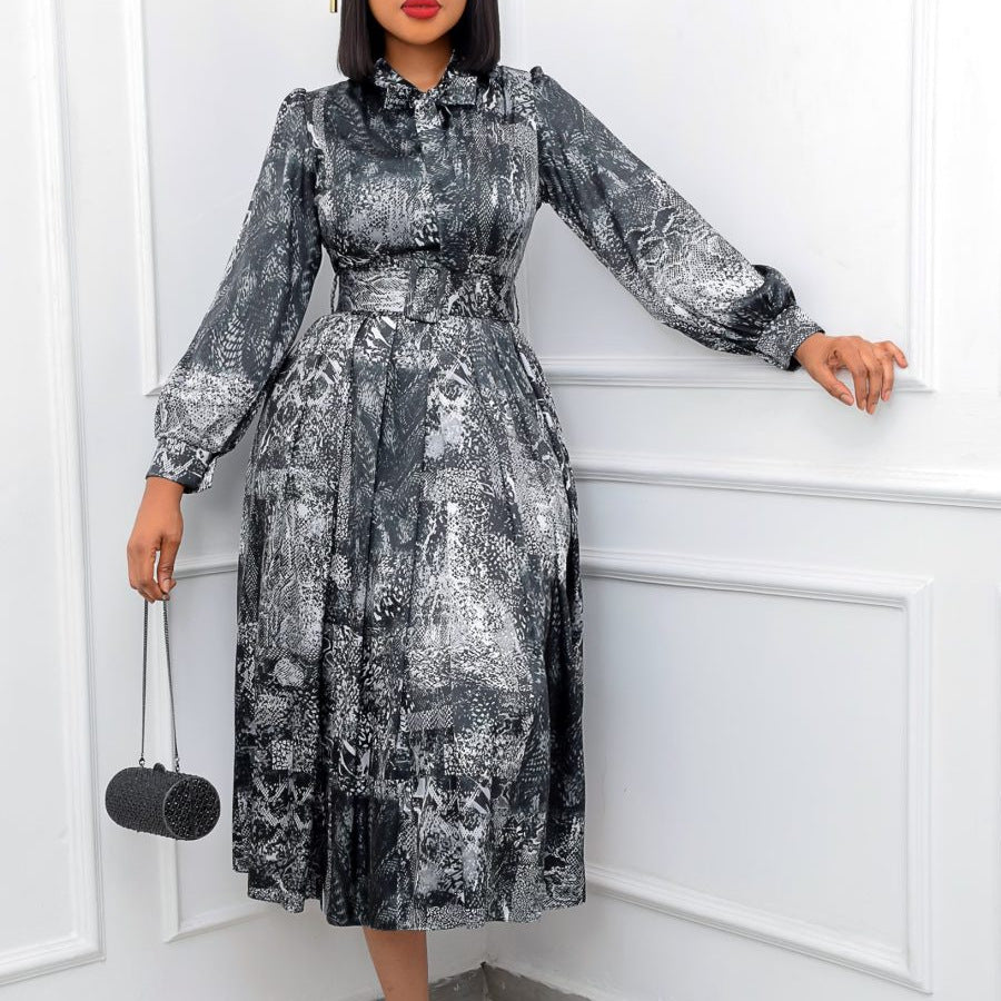 Women's Plus Size Printed Belted Banquet Dress