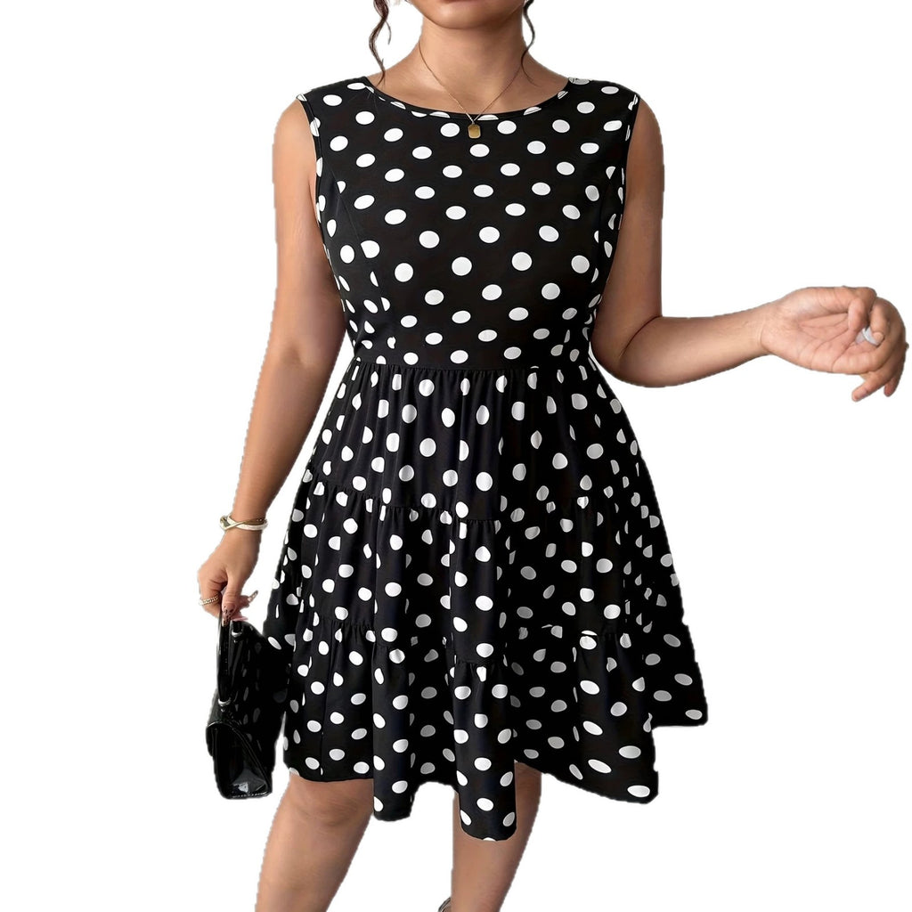 Women's Plus Size Polka-Dot Colorblock Print Dress