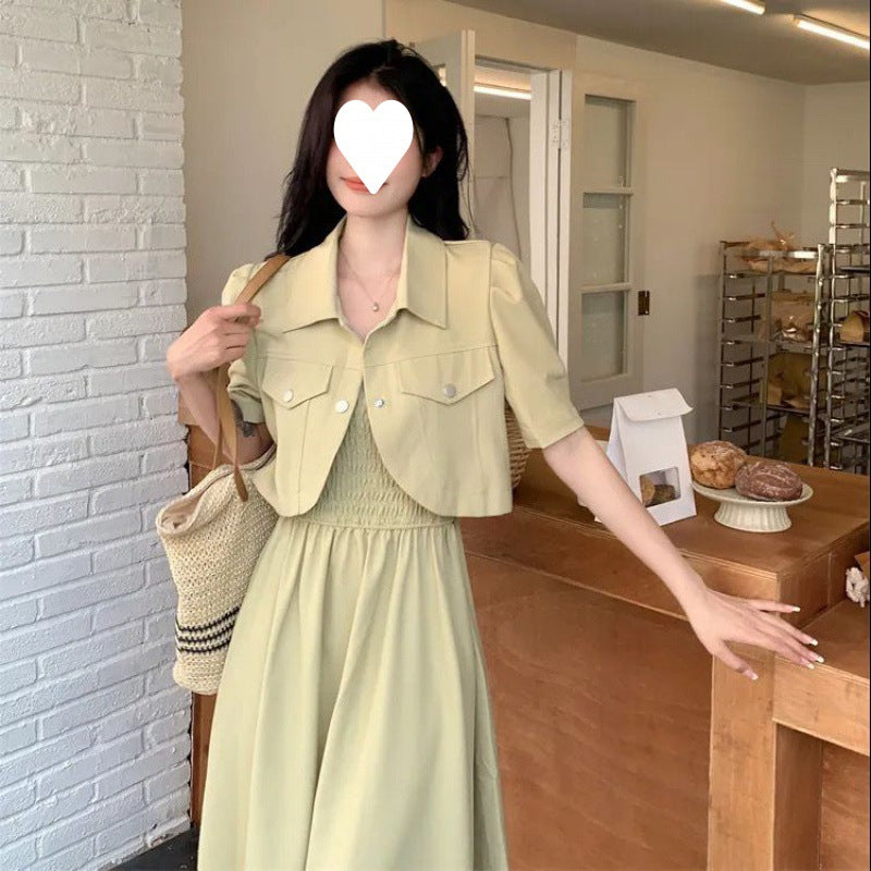 Women's Plus Size Bubble-Sleeve Jacket & Strapless Midi Dress Set