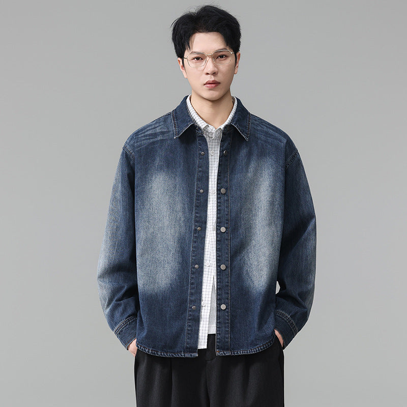 Men's Plus Size Retro Distressed Denim Shirt