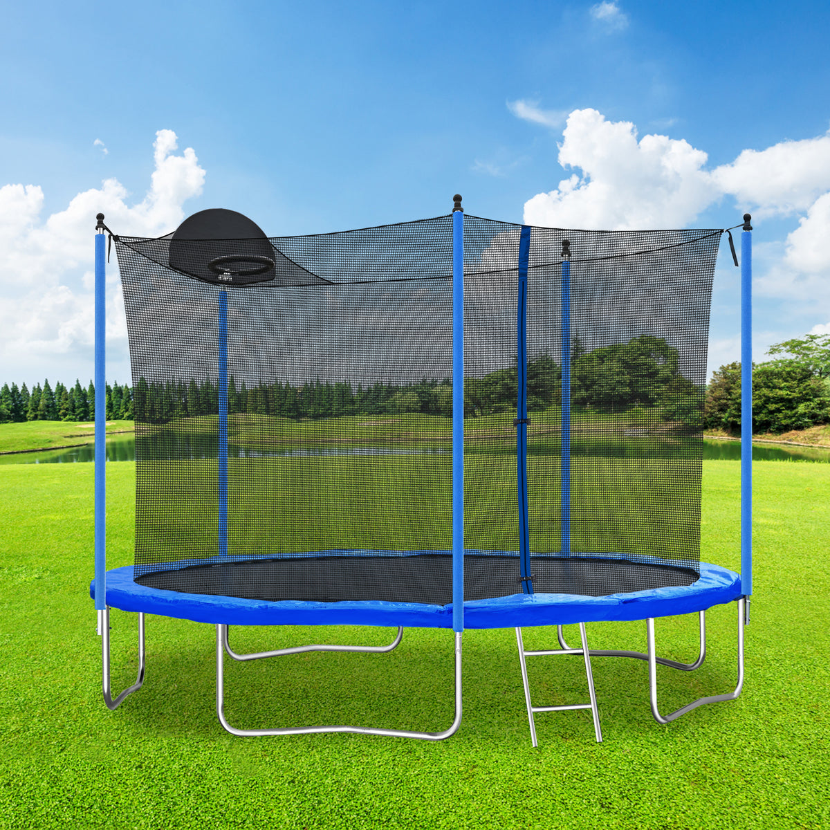 12-Foot Trampoline with Basketball Hoop, Ladder & Safety Enclosure