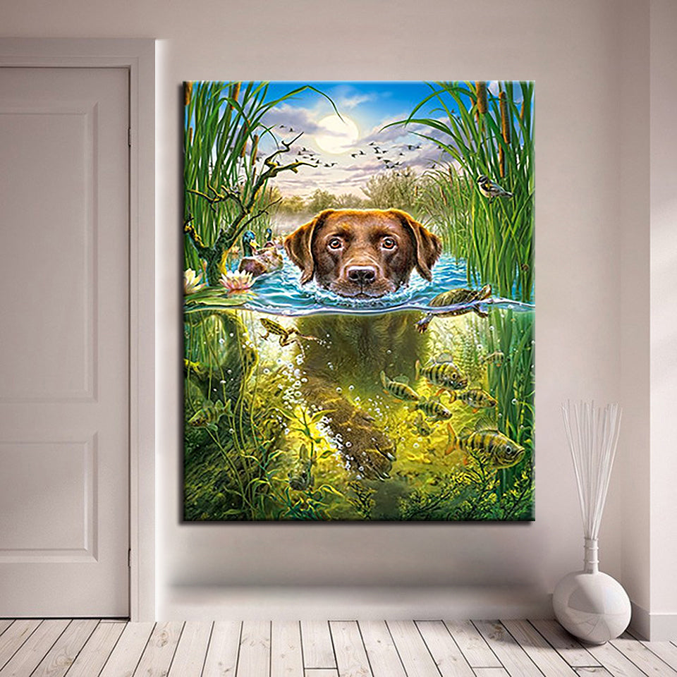 Swimming Dog Paint-by-Numbers Canvas