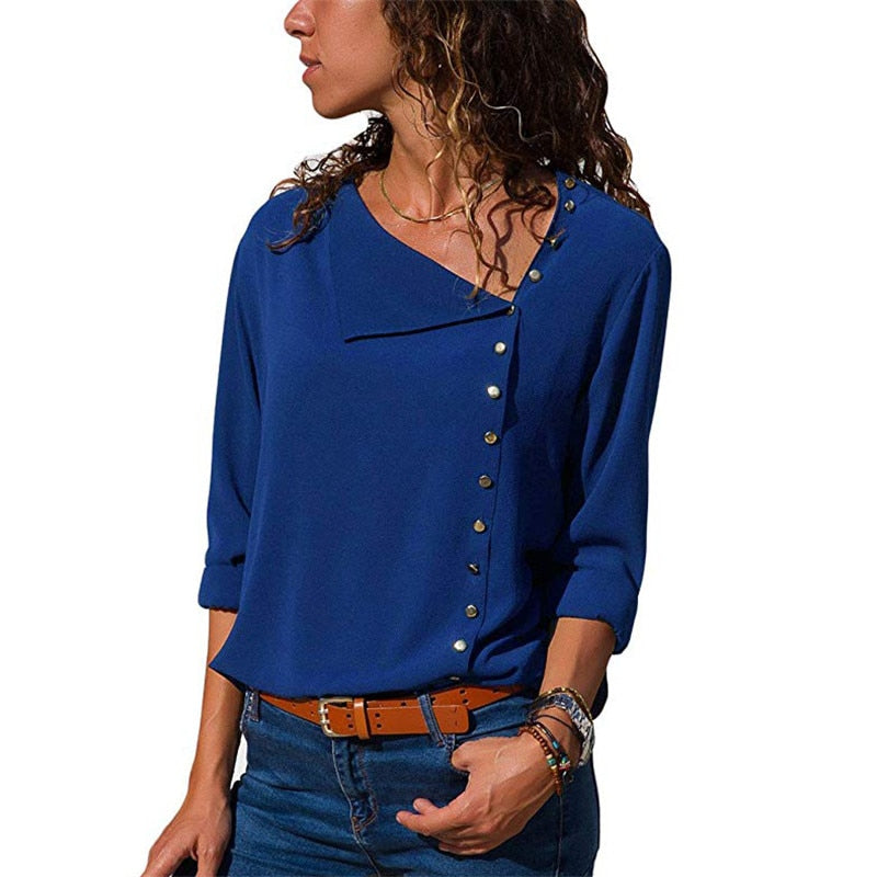 Women's Plus Size Skew-Collar Chiffon Blouse
