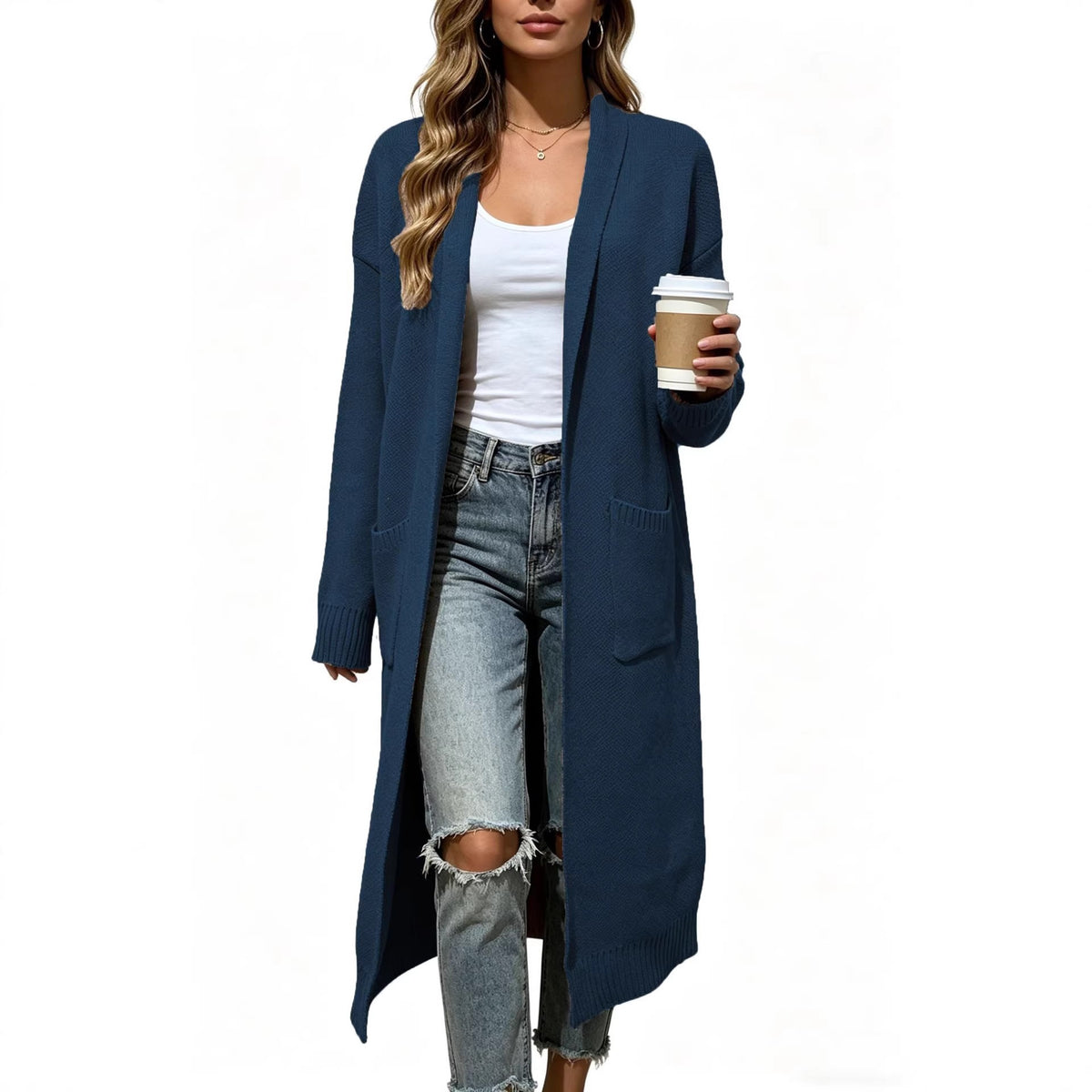 Relaxed Shawl-Collar Long Cardigan