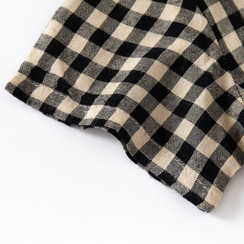 Boys’ Short-Sleeve Plaid Stand-Collar Shirt