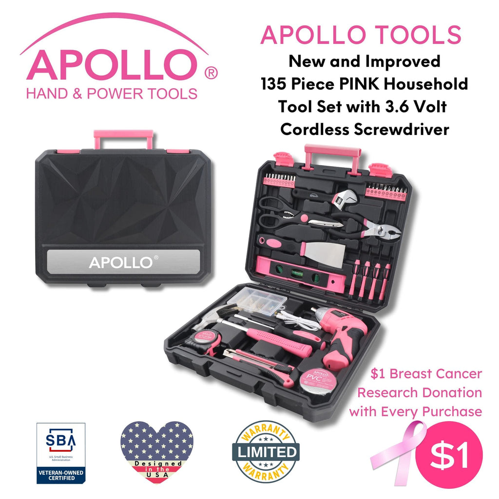 Pink Household Tool Set with 3.6V Cordless Screwdriver, 135 Pieces — DT0774P