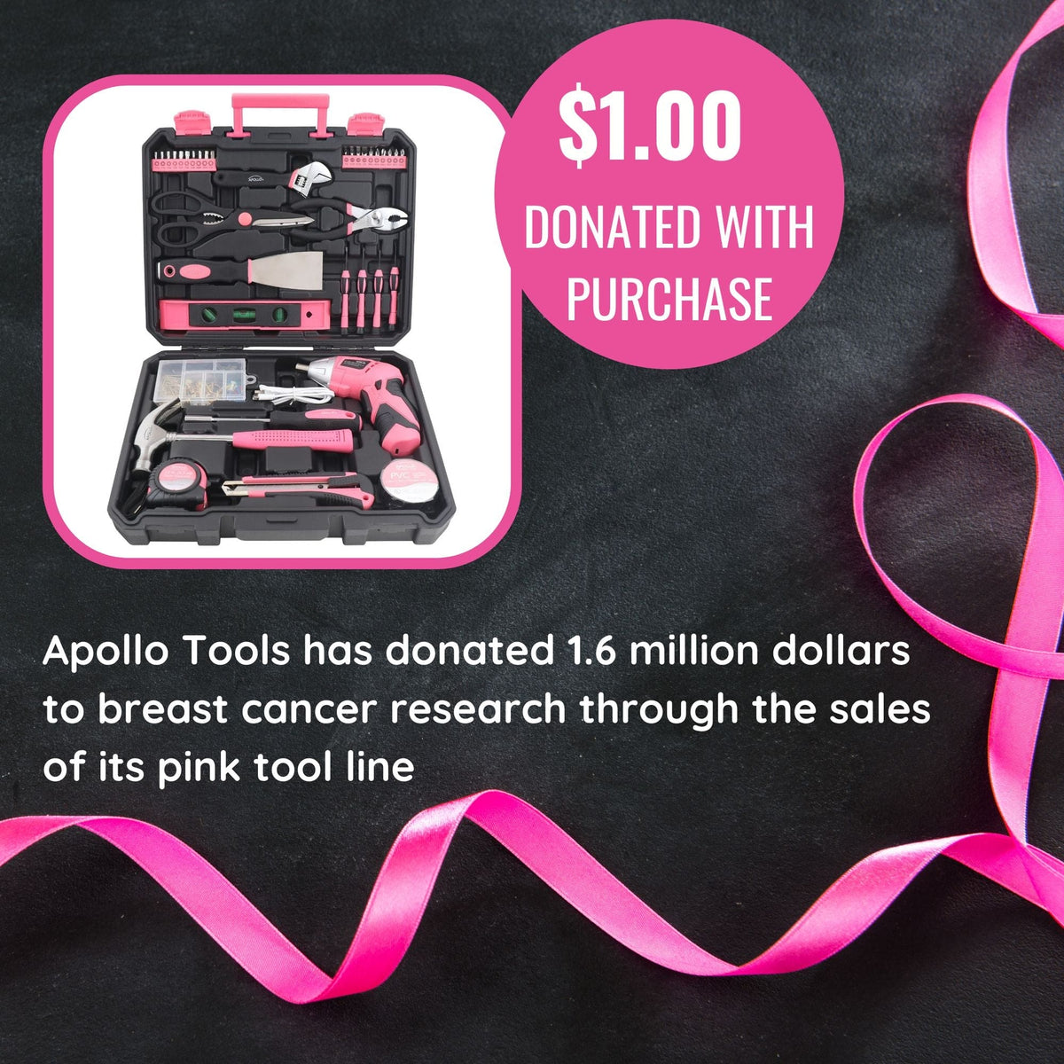 Pink Household Tool Set with 3.6V Cordless Screwdriver, 135 Pieces — DT0774P