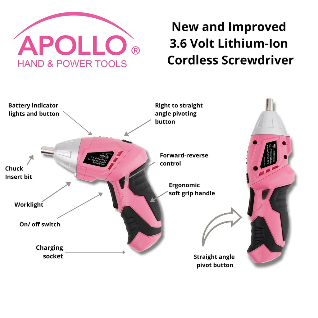 Pink Household Tool Set with 3.6V Cordless Screwdriver, 135 Pieces — DT0774P