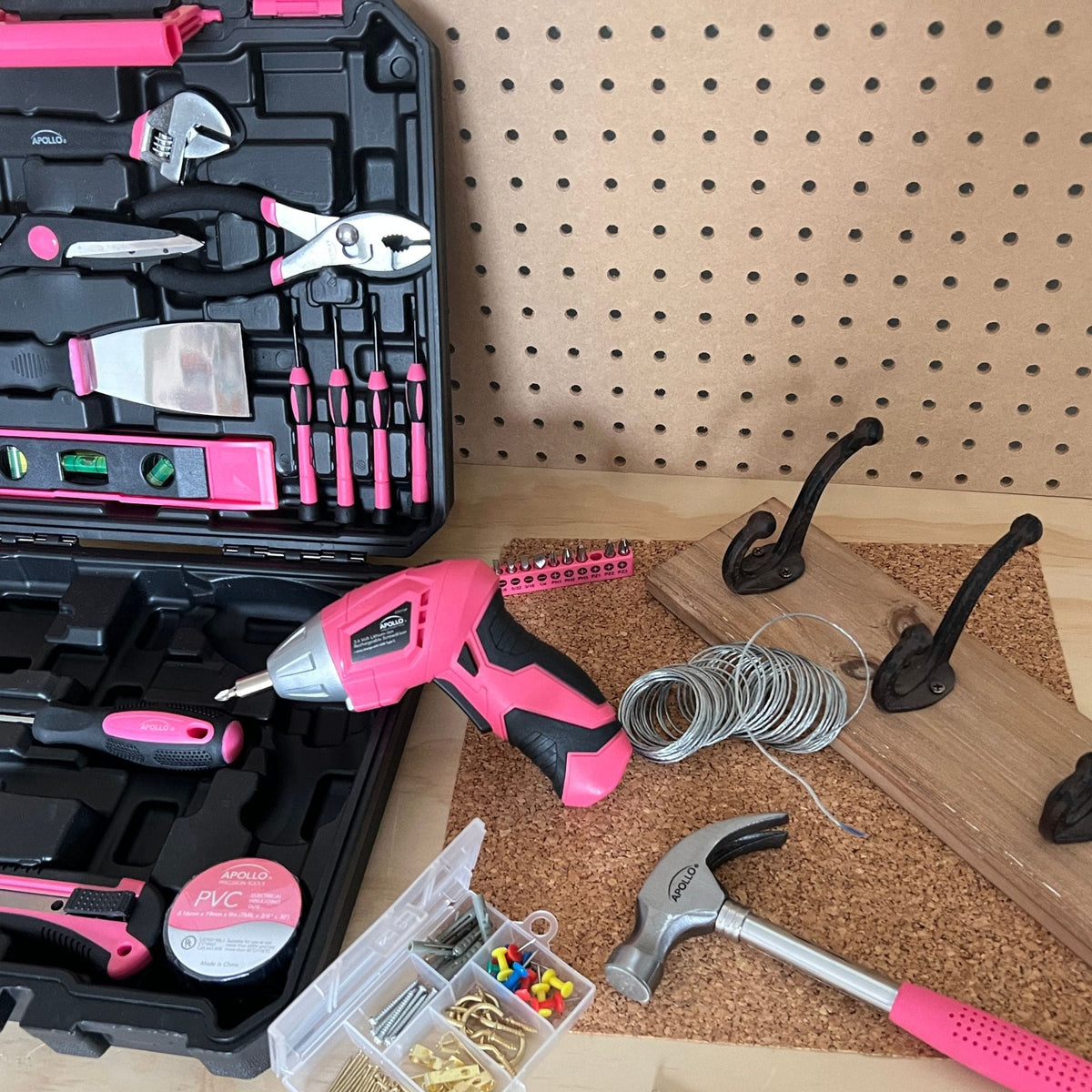 Pink Household Tool Set with 3.6V Cordless Screwdriver, 135 Pieces — DT0774P