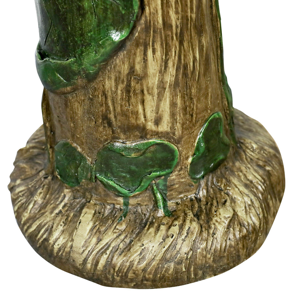 24-Inch Concrete Birdbath – Rustic Carved Trunk