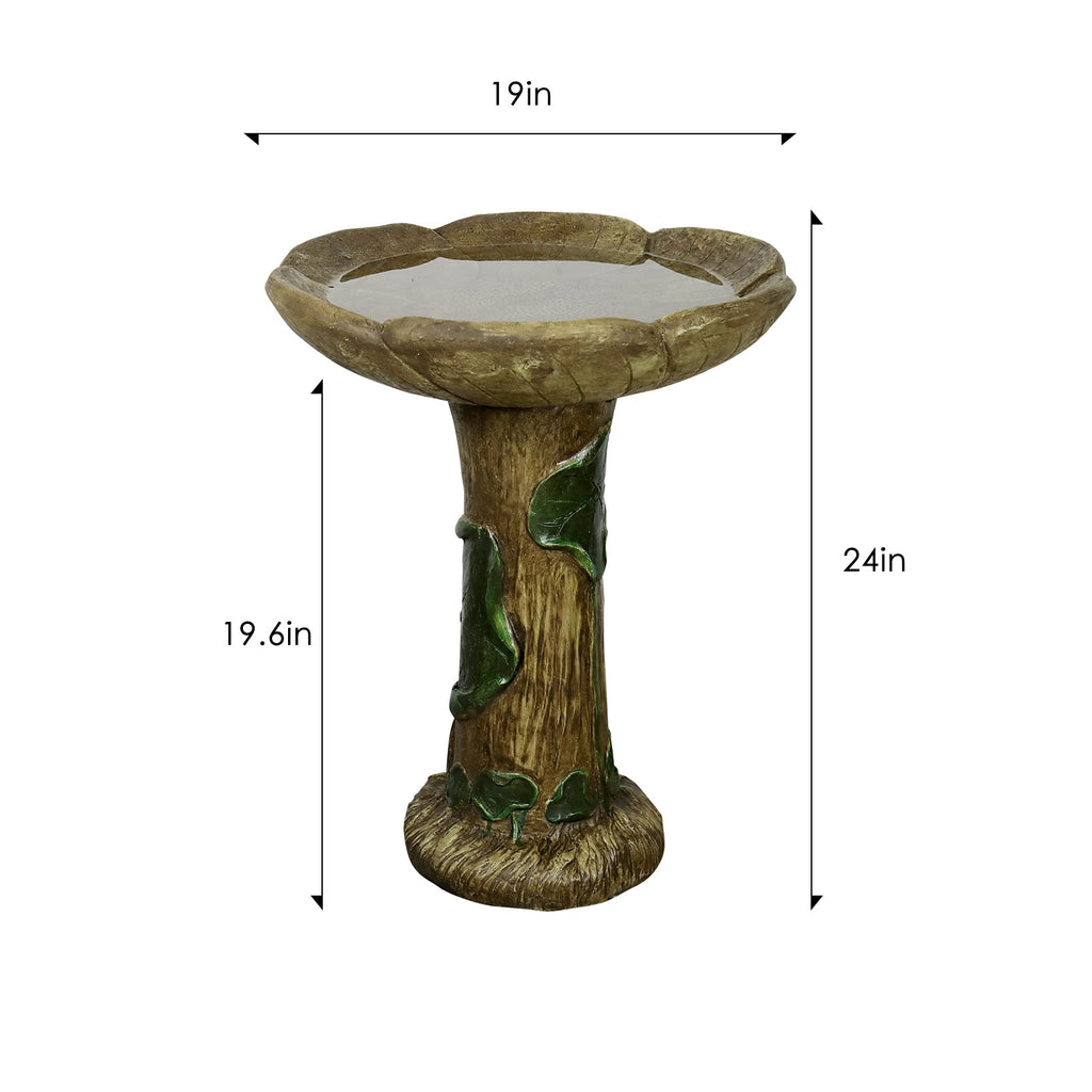 24-Inch Concrete Birdbath – Rustic Carved Trunk
