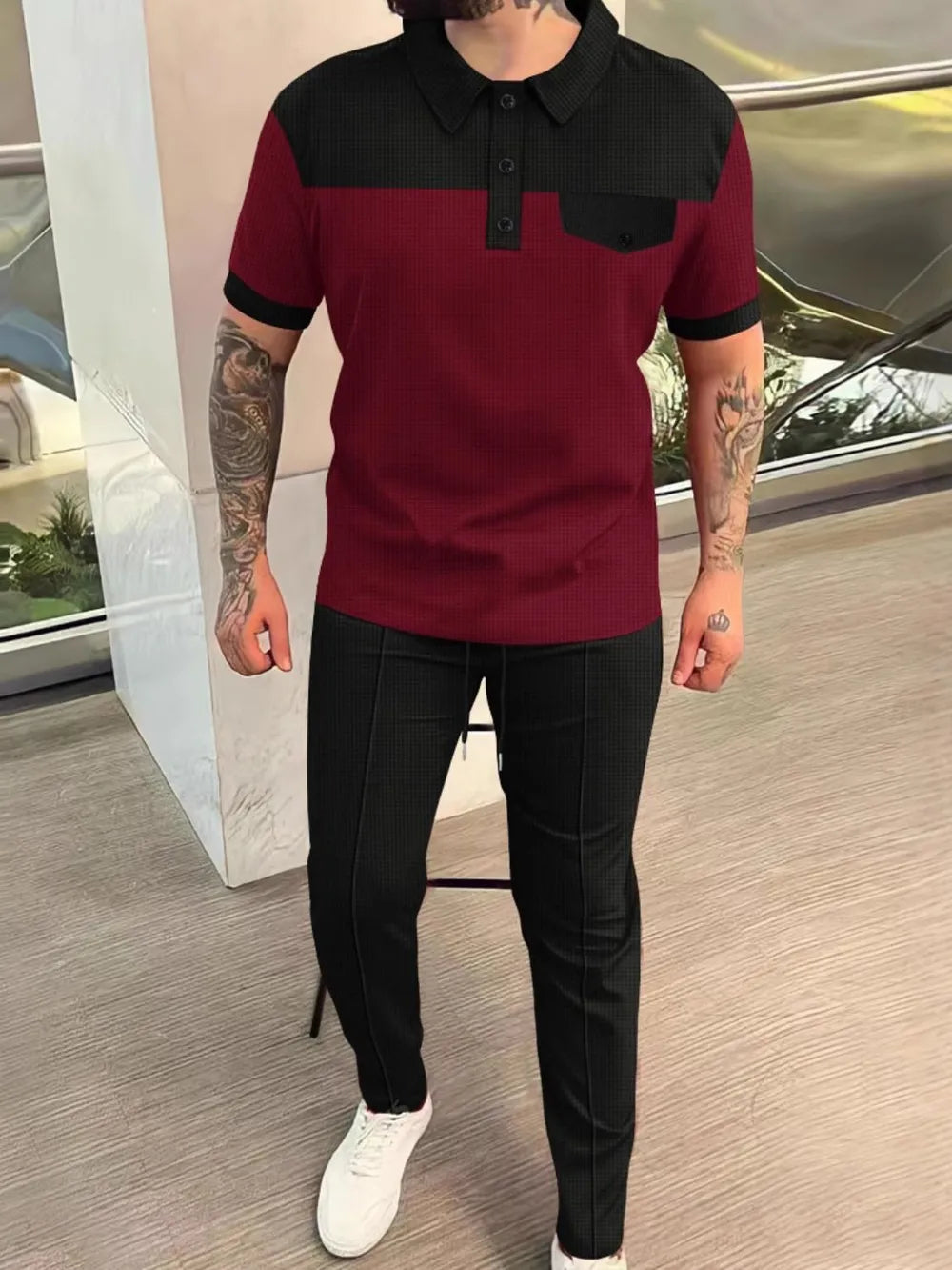 Men's Plus Size Waffle-Knit Two-Piece Set