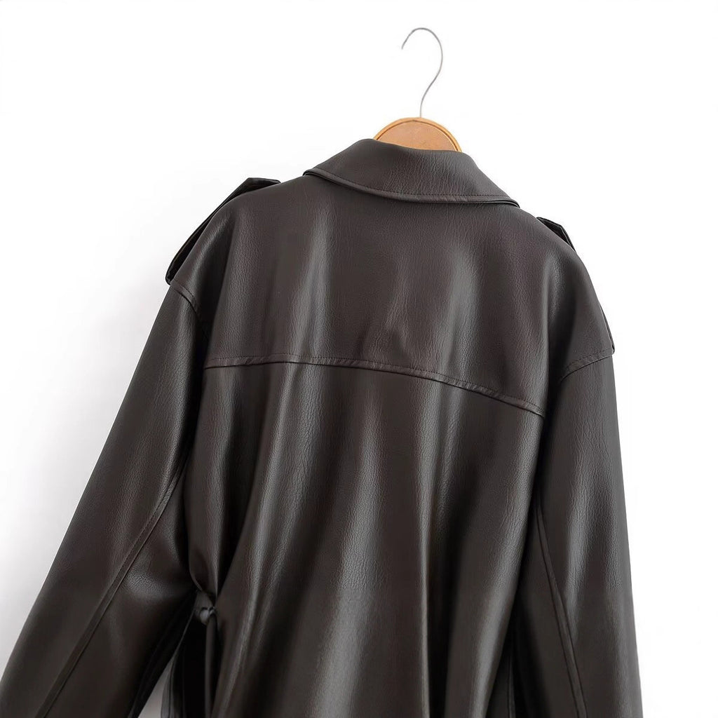 Belted Olive Green Faux-Leather Jacket