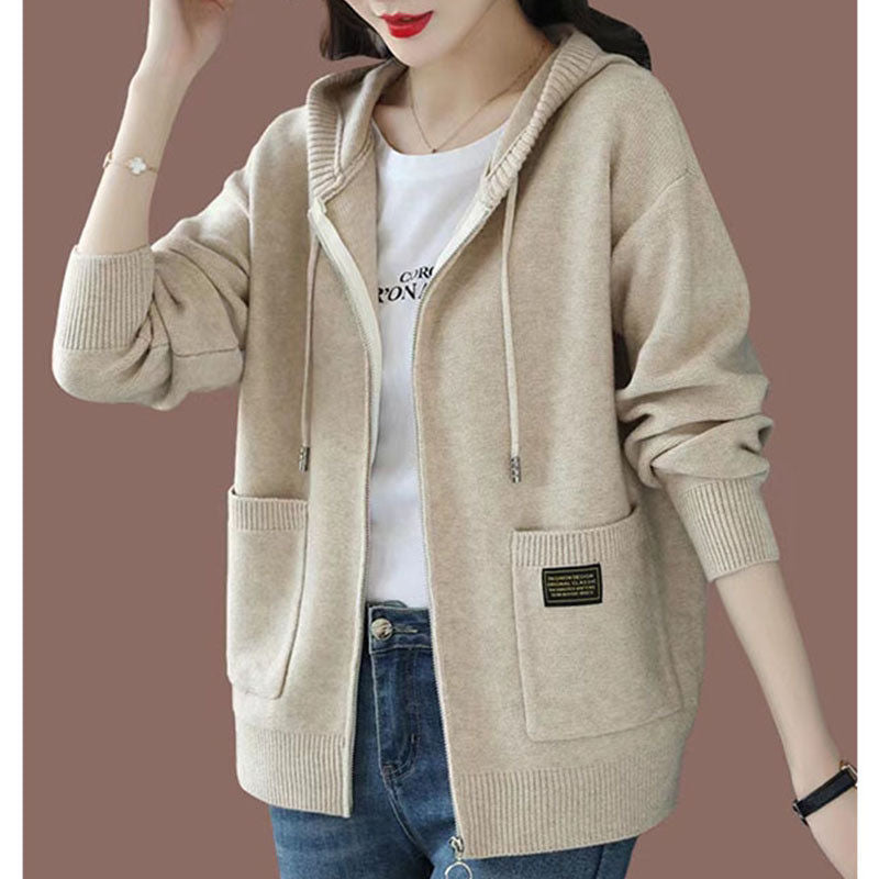 Hooded Zip-Front Knit Jacket