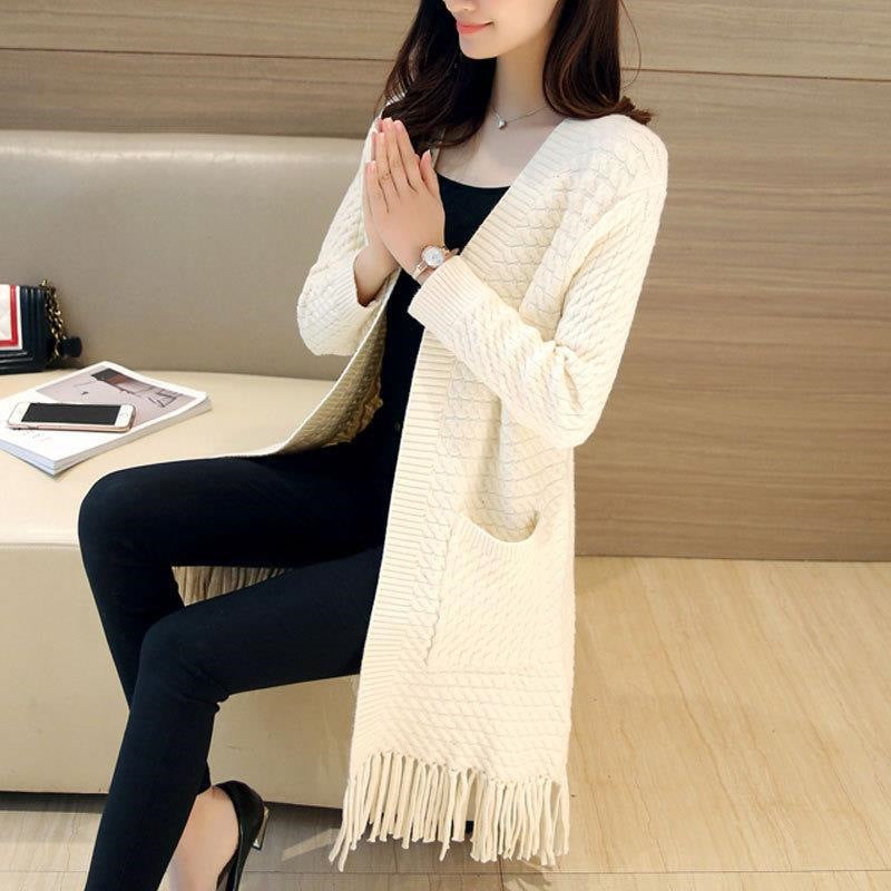 Tassel-Detail V-Neck Cardigan