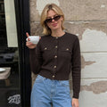 Coffee Brown Round-Neck Cardigan