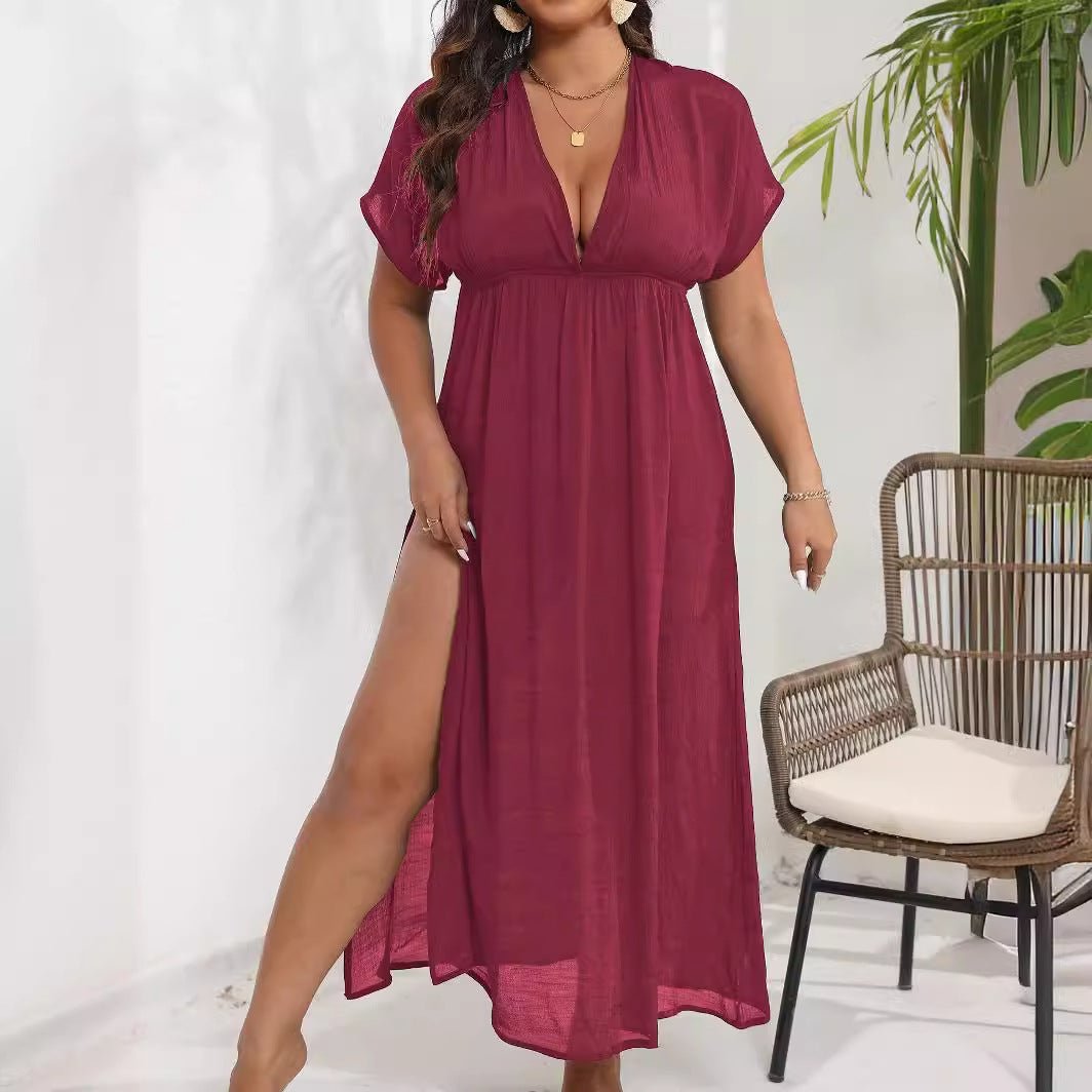 Women's Plus Size Split-Hem Fitted-Waist Maxi Dress