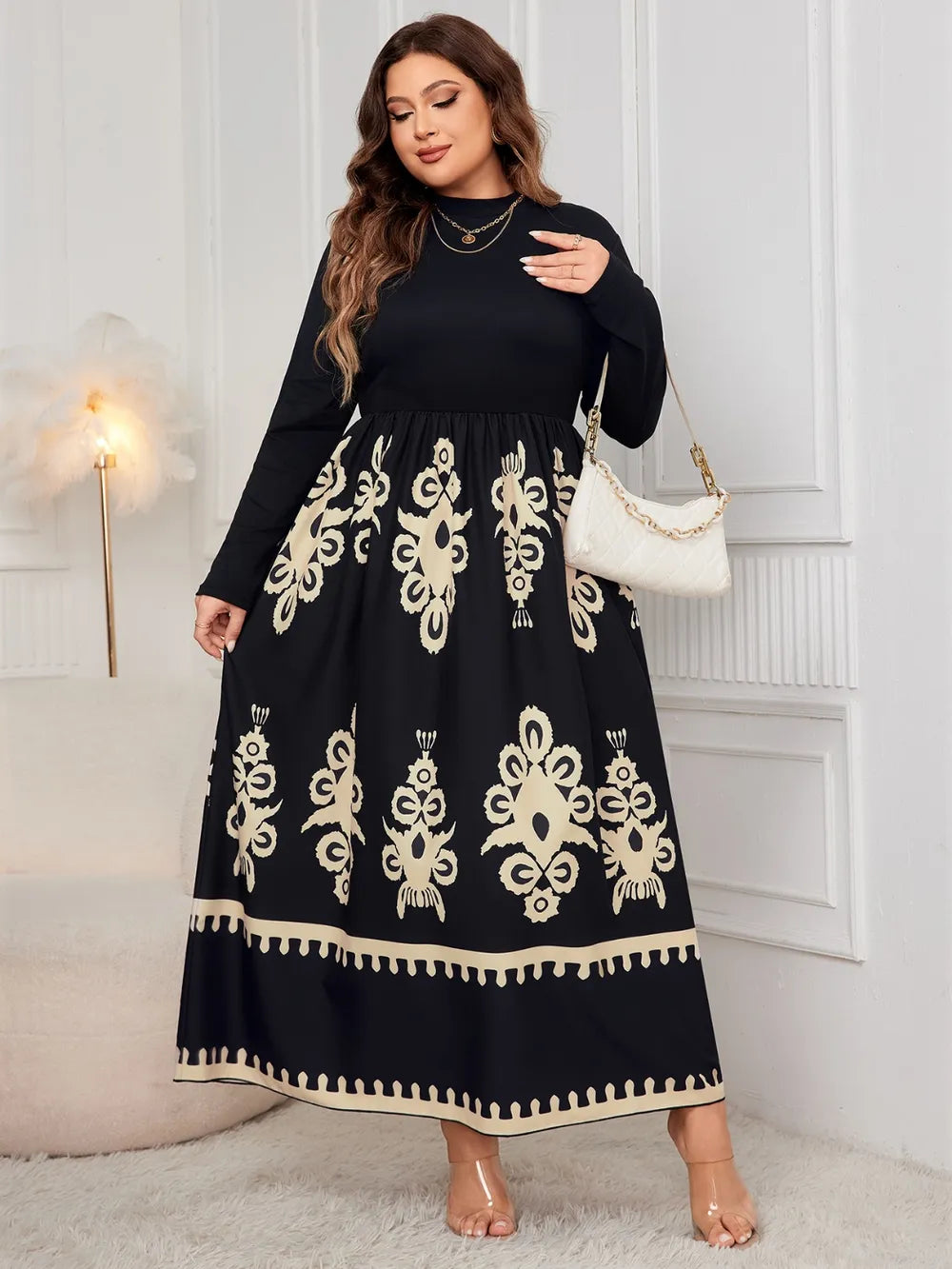 Women's Plus Size Mock-Neck Print Dress