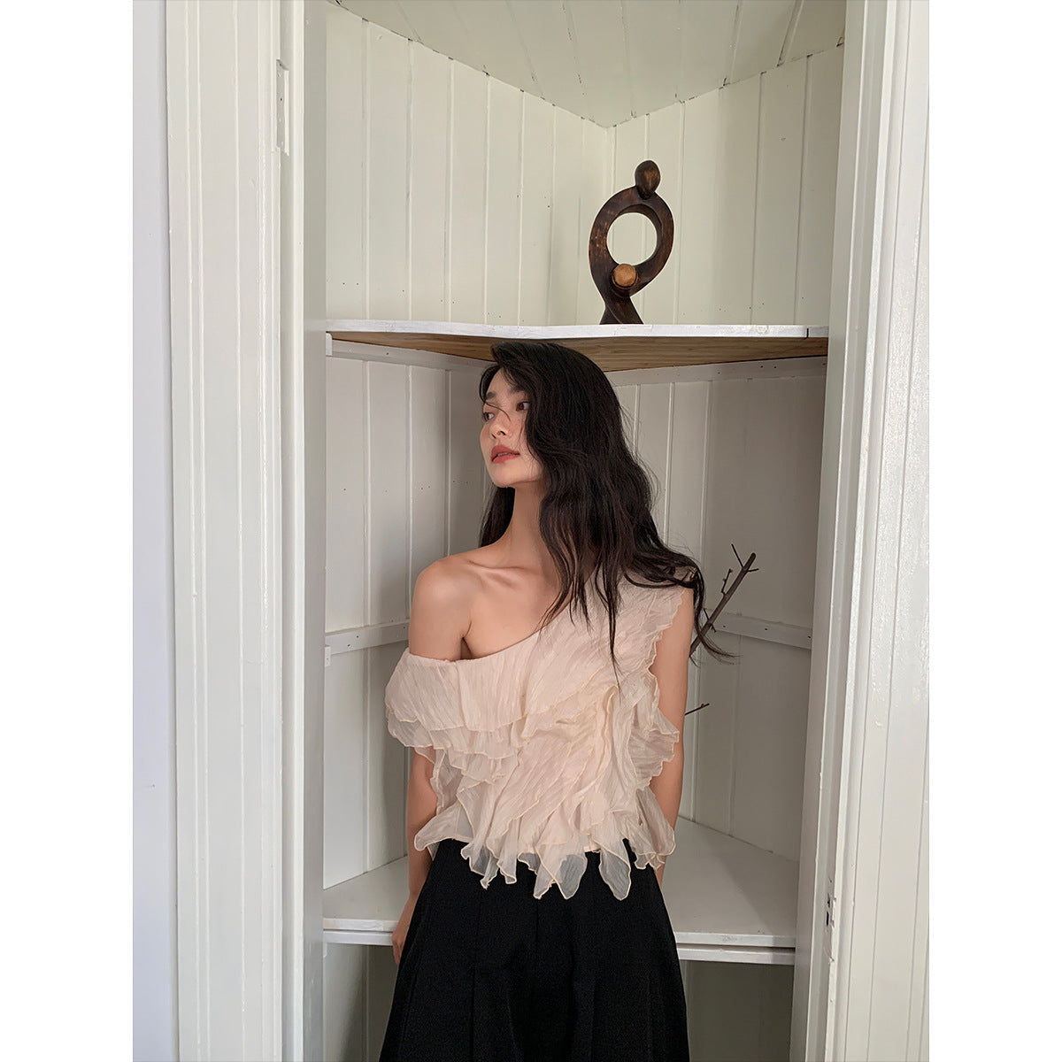 French ruffled chiffon sweater