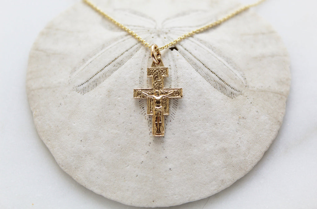14K Gold San Damiano Crucifix Necklace