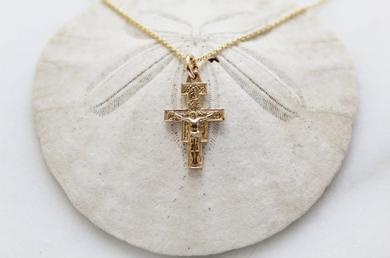 14K Gold San Damiano Crucifix Necklace