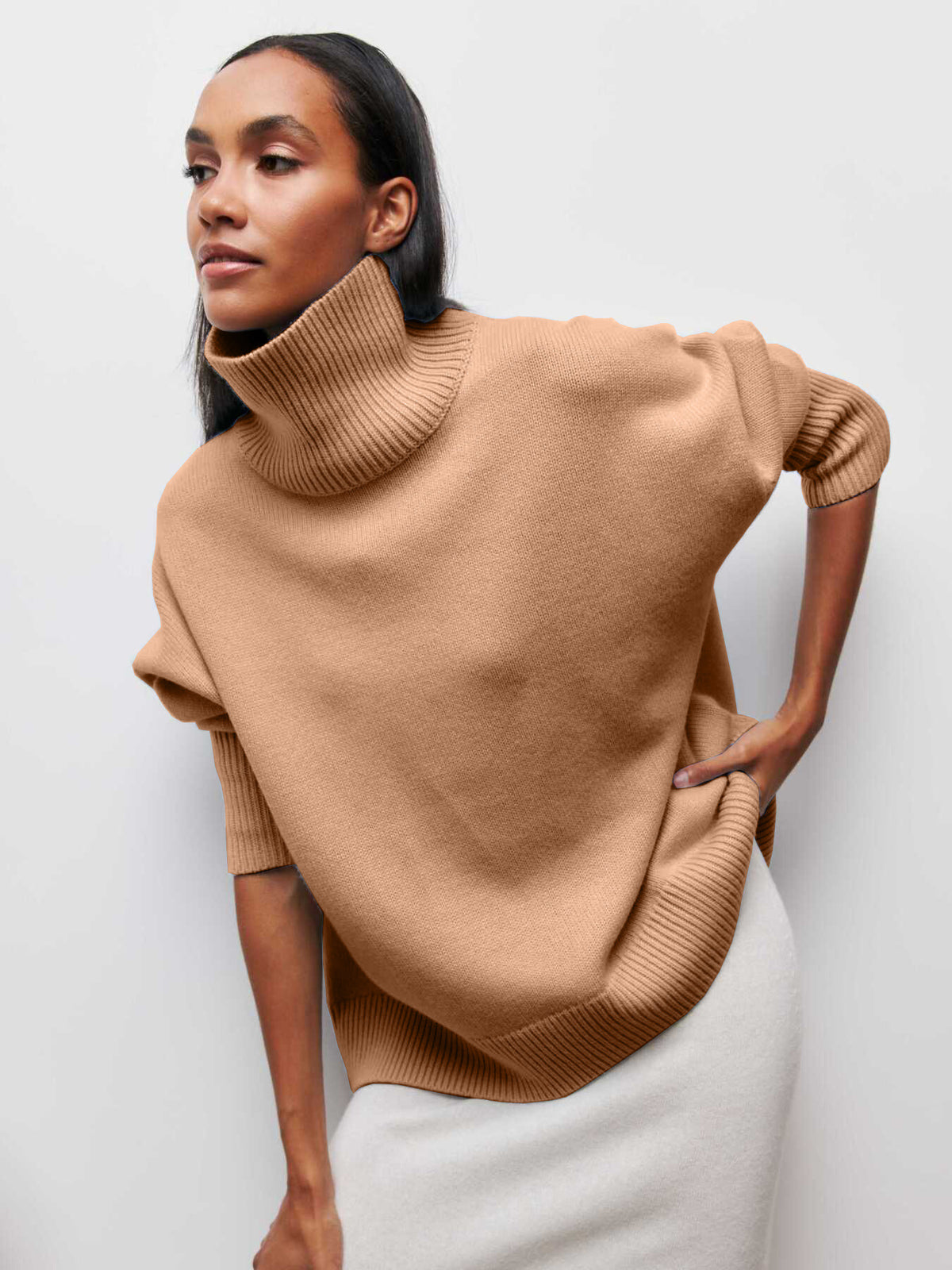 Relaxed Mock-Neck Knit Sweater