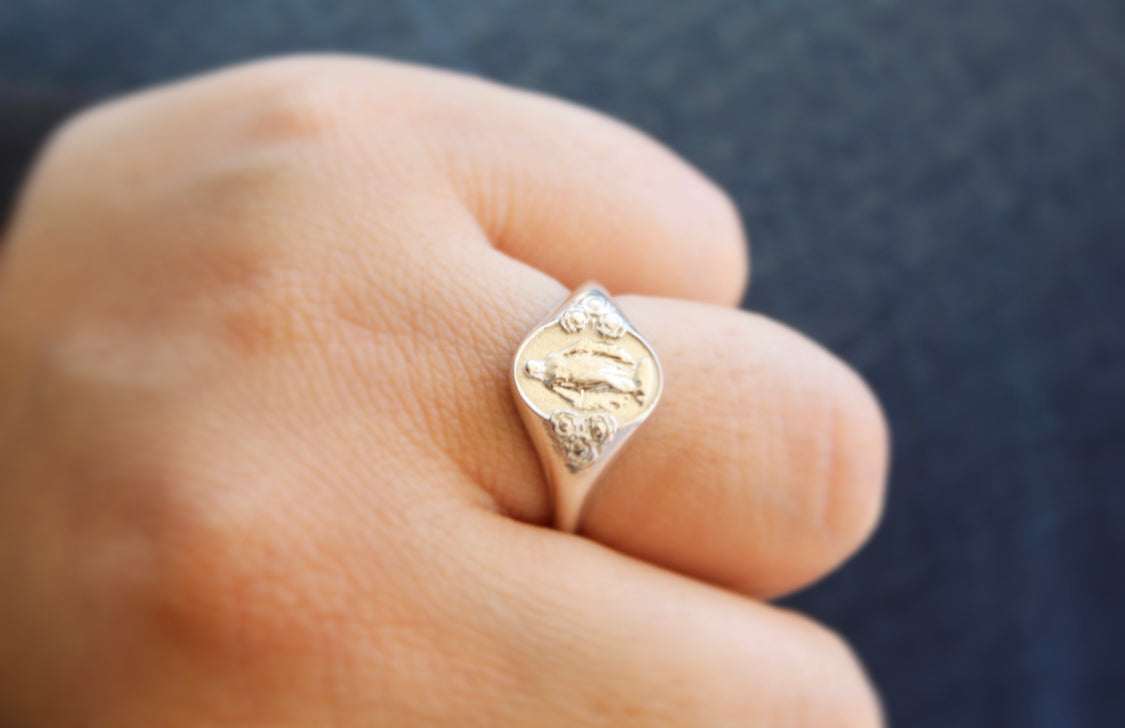 925 Sterling Silver Miraculous Medal Signet Ring