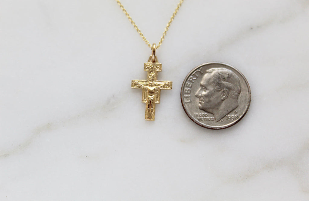 14K Gold San Damiano Crucifix Necklace