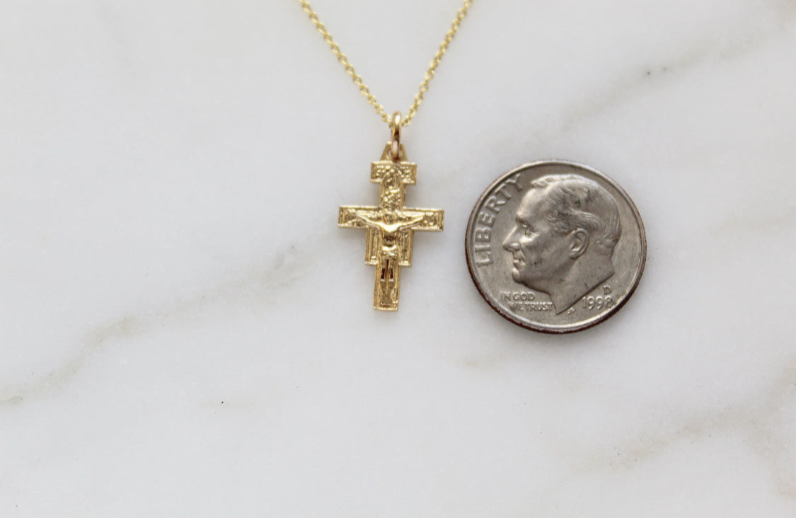 14K Gold San Damiano Crucifix Necklace