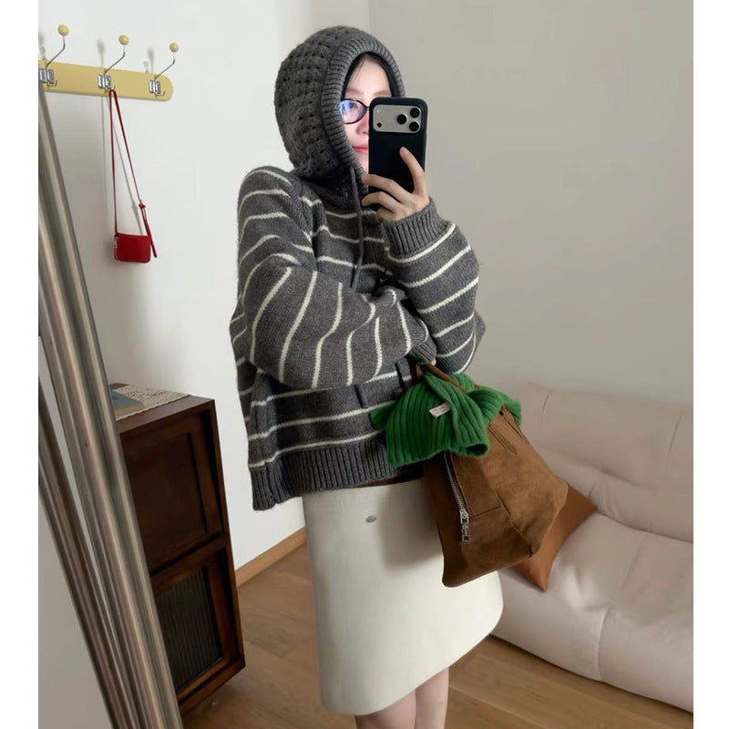 Women's Striped Hooded Sweater