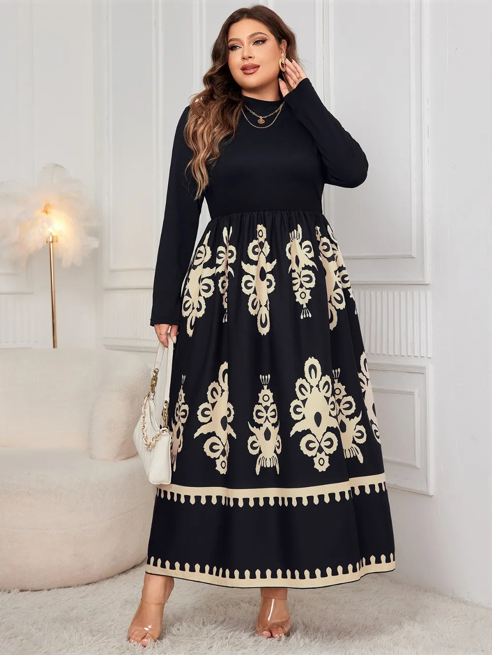 Women's Plus Size Mock-Neck Print Dress