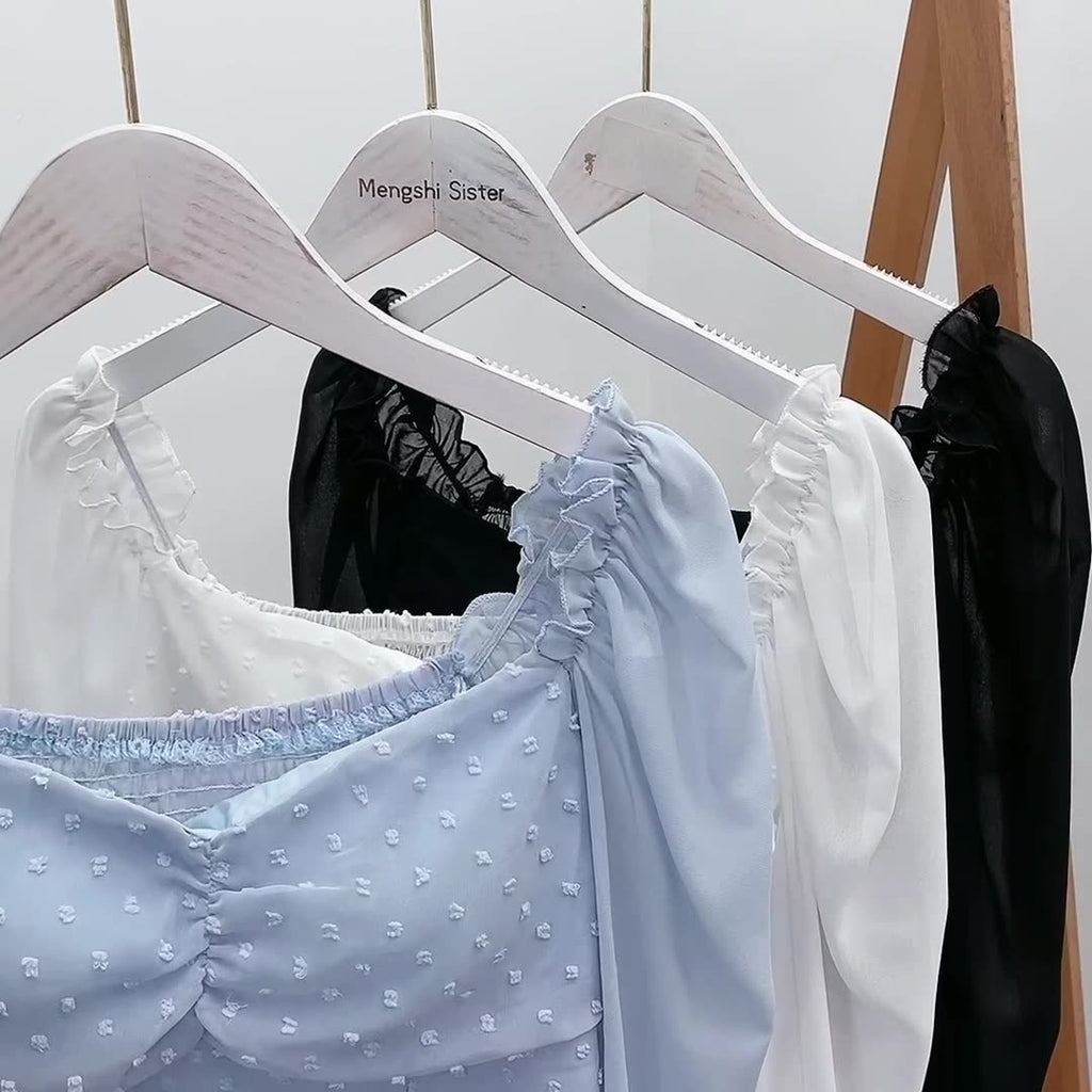 Lace-Up Square-Neck Lantern-Sleeve Crop Top