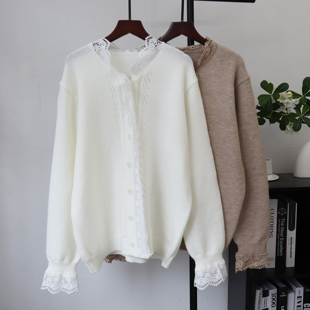 Lace-Detail Round-Neck Sweater