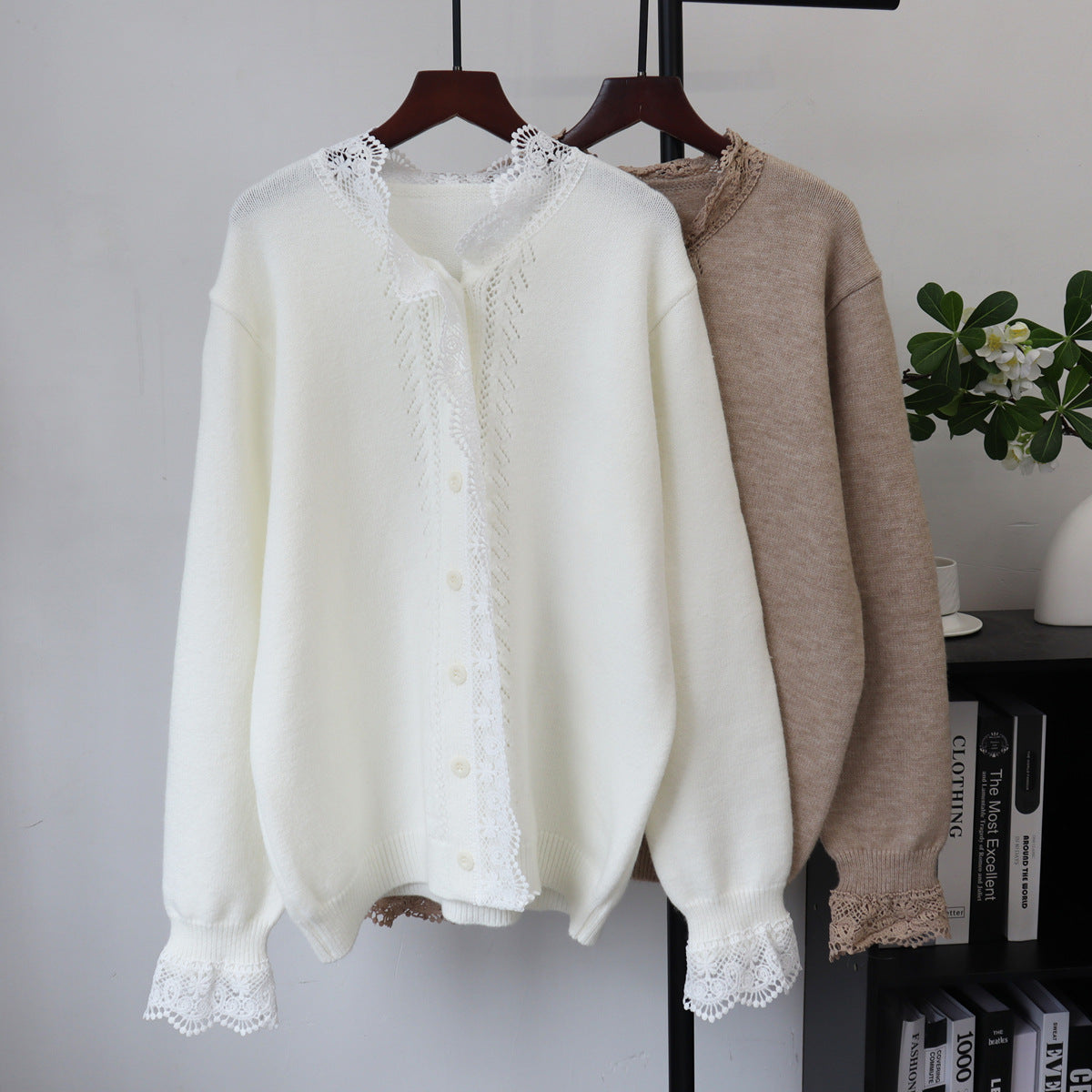 Lace-Detail Round-Neck Sweater