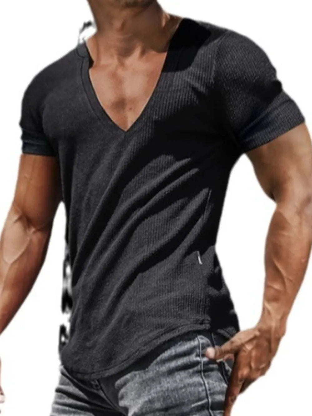 Men's Plus Size Notched-Neck Short-Sleeve T-Shirt